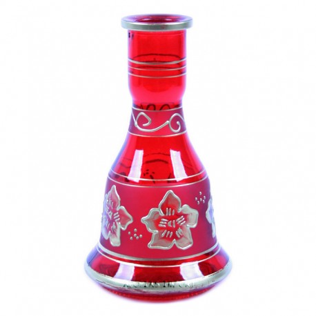 Waterpijp-fles transparant rood met gouden flower-design